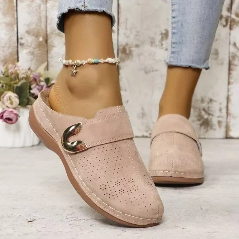 Velcro Sew On - Women's solid-colored wedge sandals with adjustable