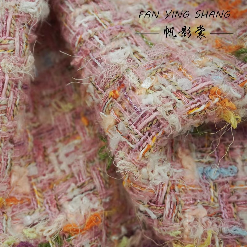 2025 Pink Color Weaving Plaid  - Sewing Tweed avaliação e preço