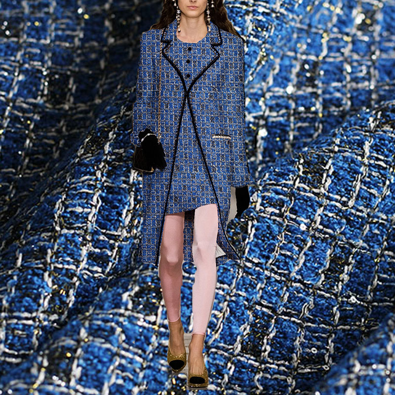 Blue Color Lattice Pattern Yar - Sewing Tweed avaliação e preço