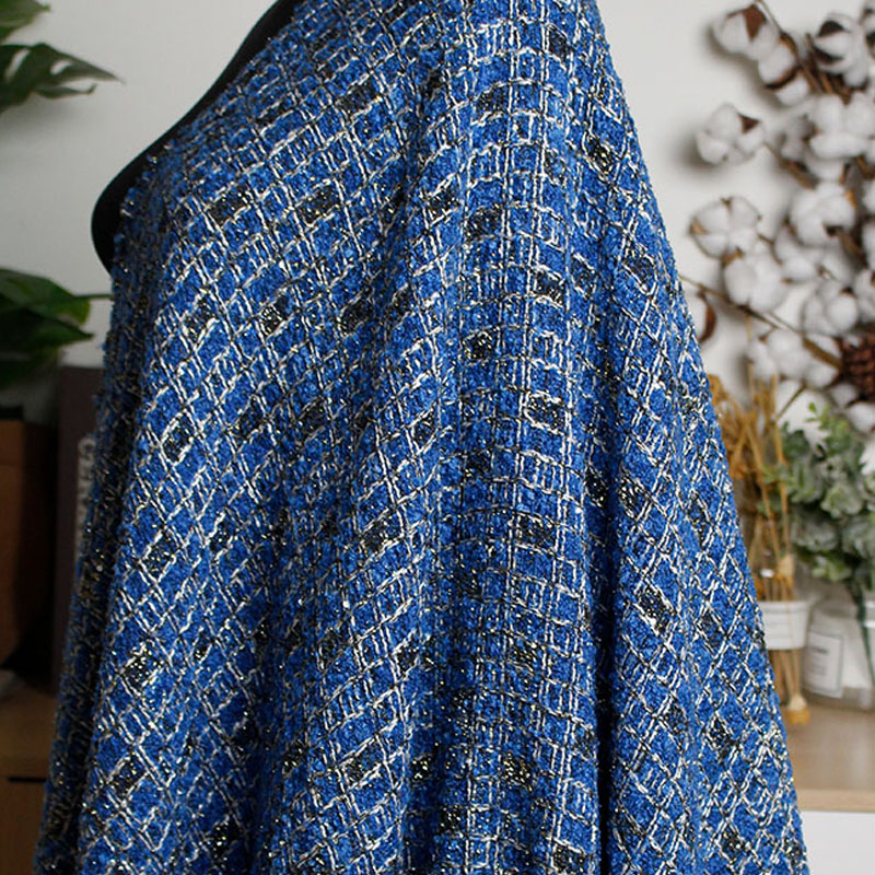 Blue Color Lattice Pattern Yar - Sewing Tweed avaliação e preço