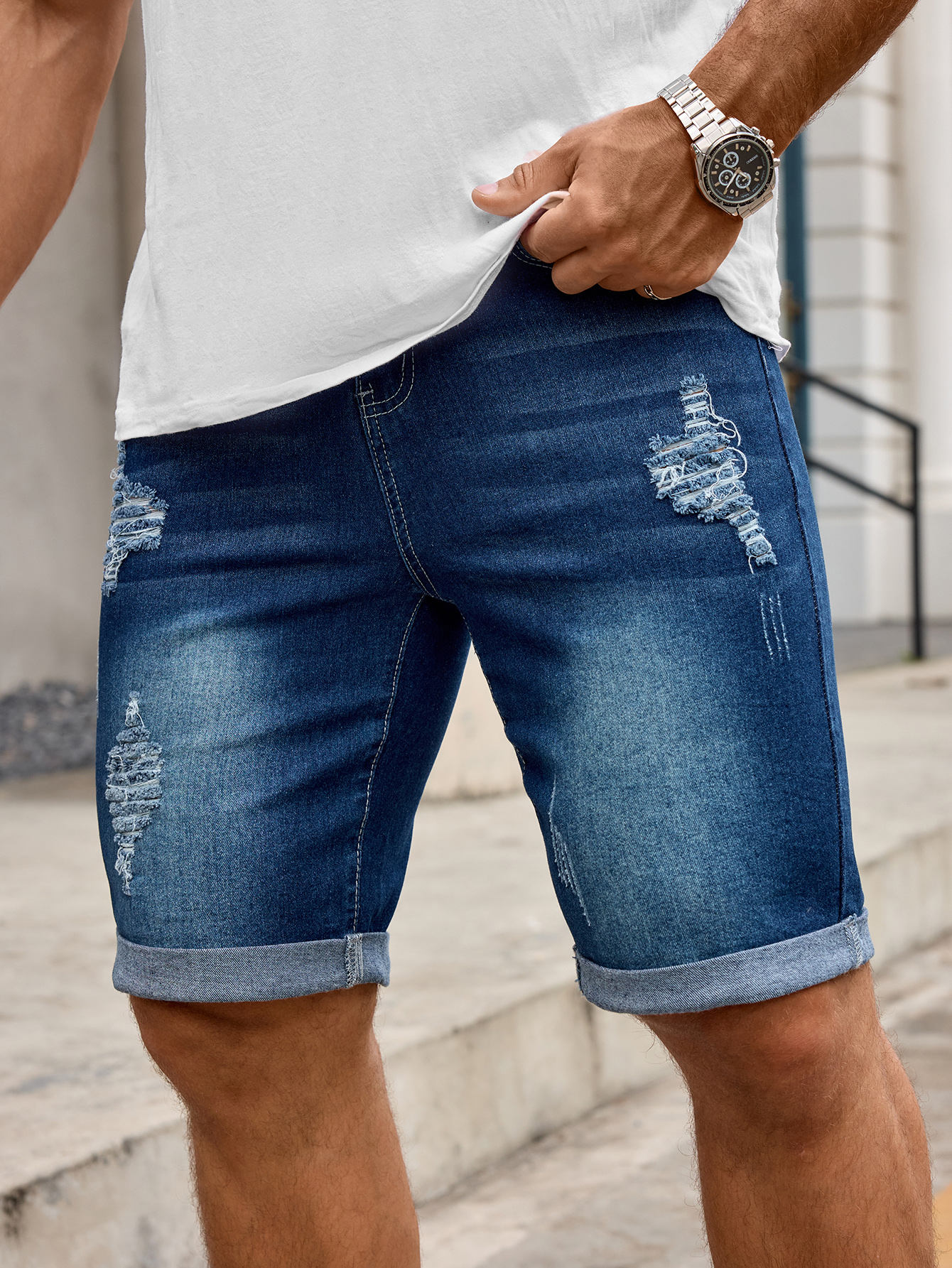 Men Denim Trousers Jeans Short - Sewing Hemming avaliação e preço