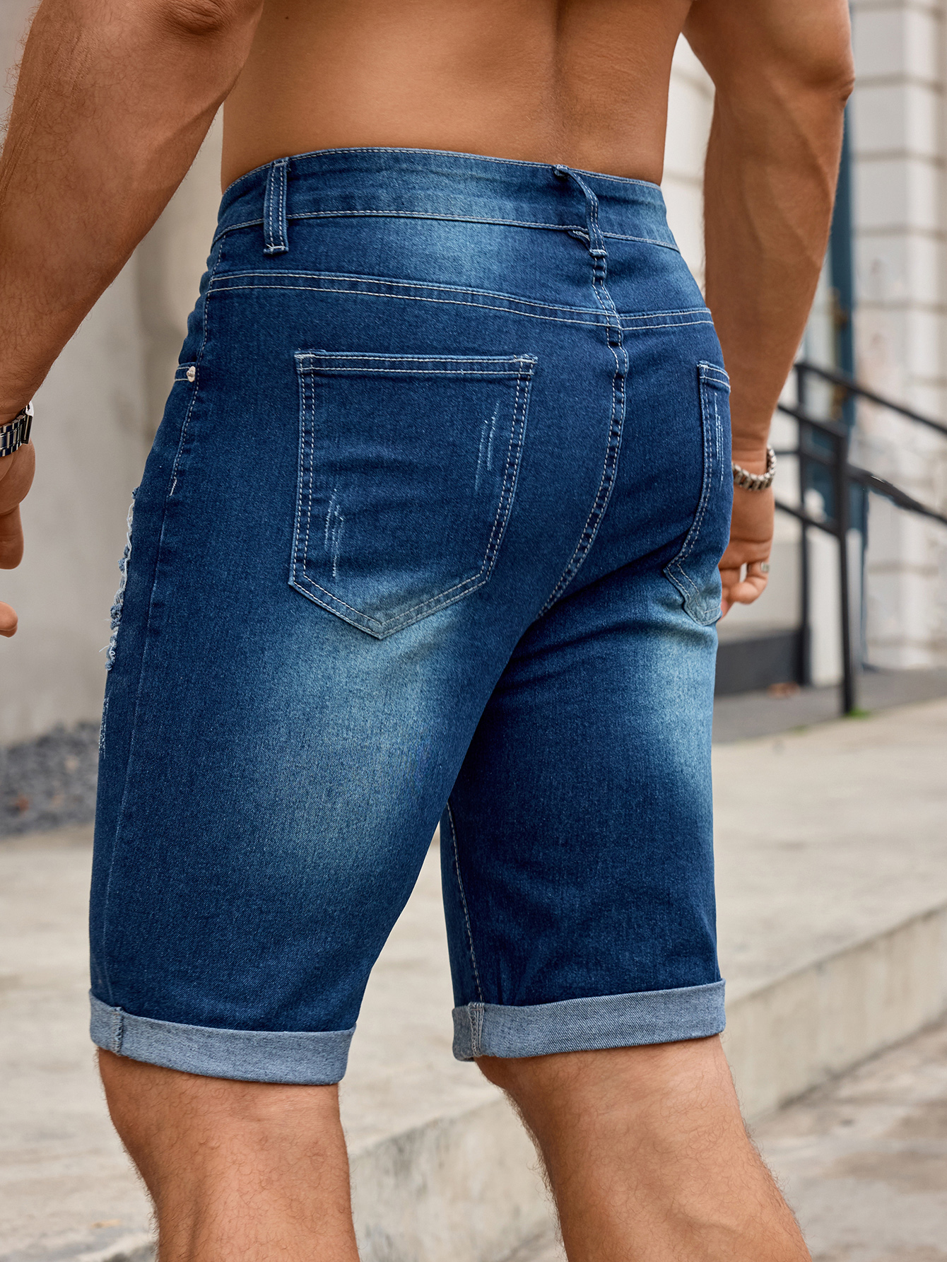 Men Denim Trousers Jeans Short - Sewing Hemming avaliação e preço