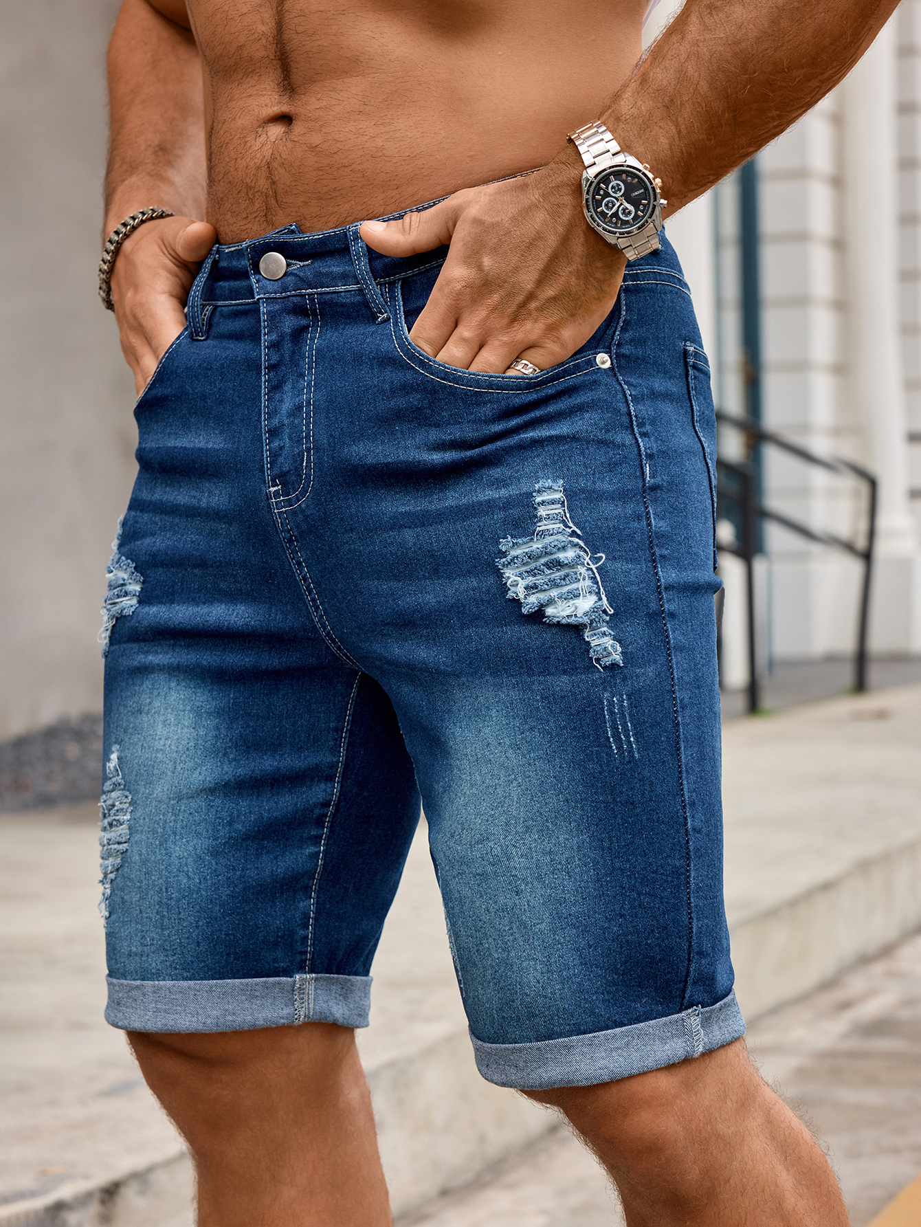 Men Denim Trousers Jeans Short - Sewing Hemming avaliação e preço