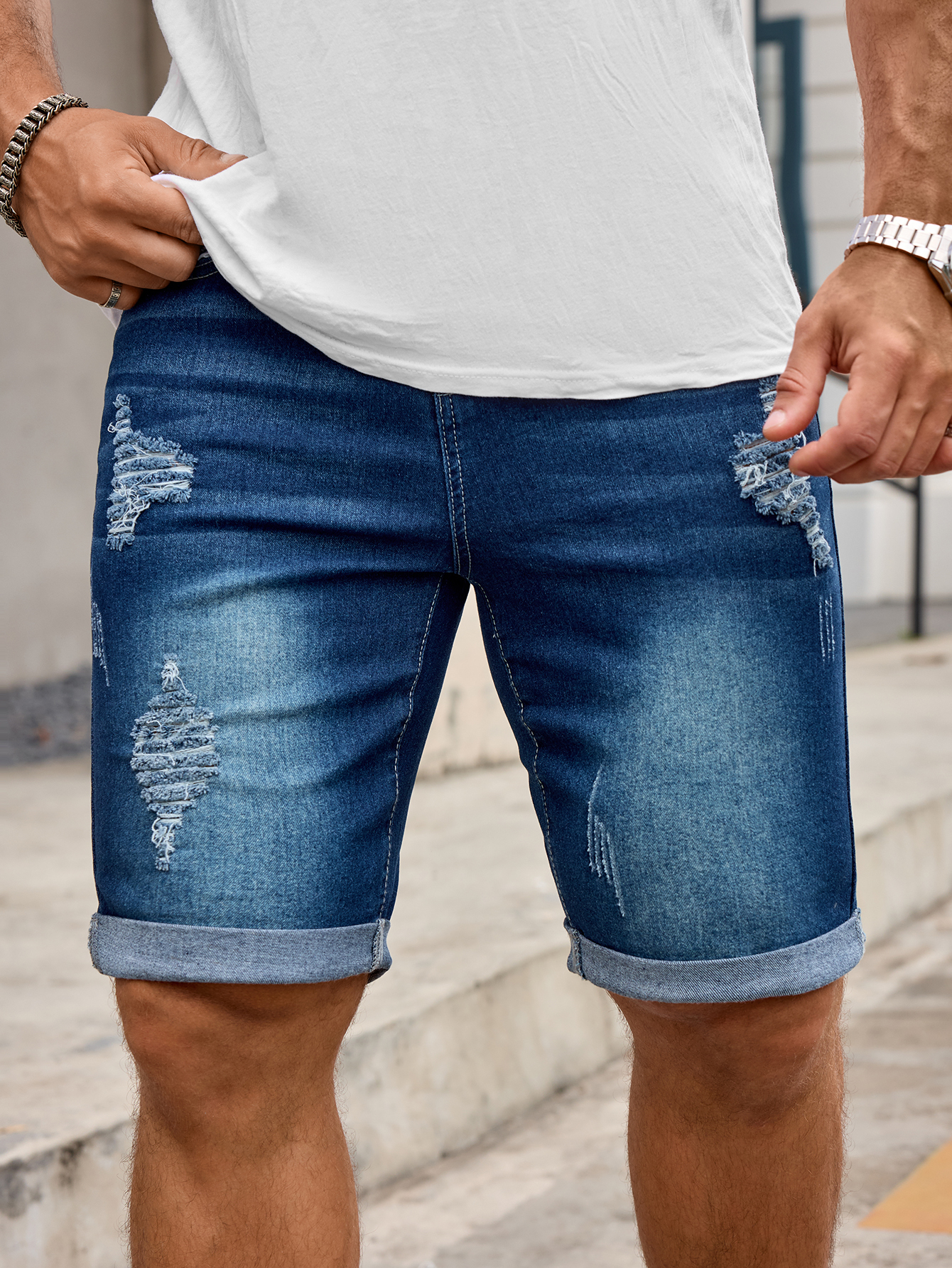 Men Denim Trousers Jeans Short - Sewing Hemming avaliação e preço